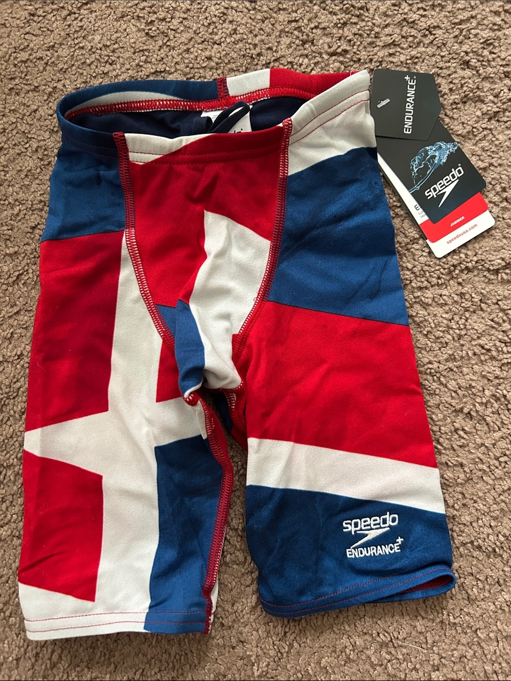 Speedo Youth Boys Red, White & Blue Endurance+ Swim Training Jammers size 22